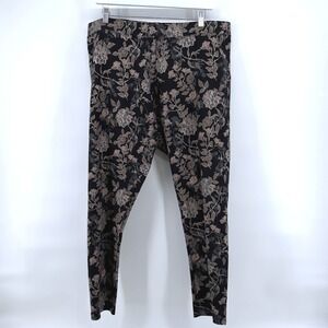 Soft Surroundings Leggings Floral Print 1X Black Gold Men‎ Stretch Pants Casual